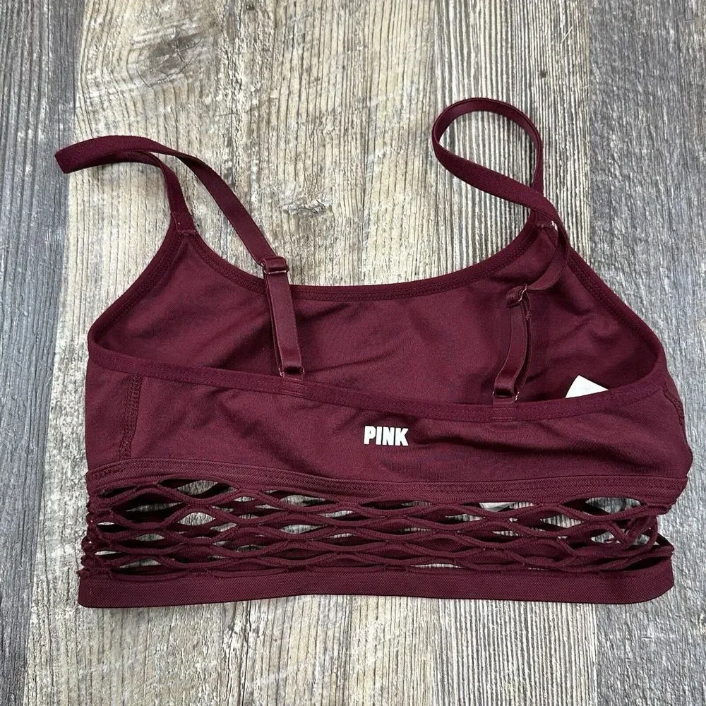 PINK Victoria's Secret Burgundy Net Trimmed Sports Bra Size XS Womens